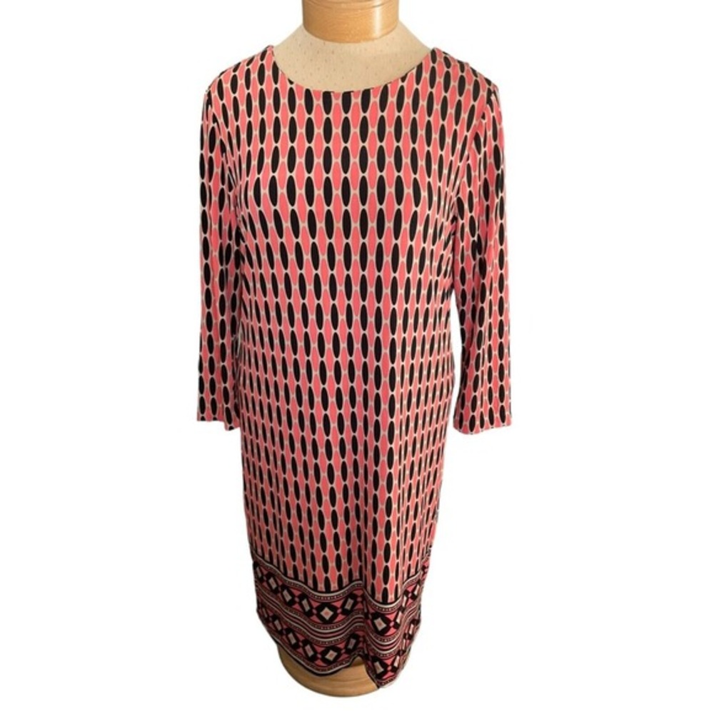 Michael Kors Coral Black‎ Geometric Sheath Dress Large 3/4 Sleeve Office - Picture 2 of 14